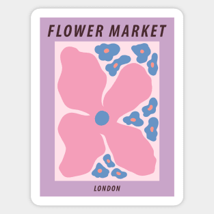 Flower market, London, Groovy abstract flowers, Y2K decor, Pink purple print, Indie decor, Danish pastel Sticker